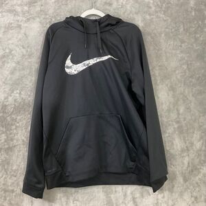 Nike Men Sweatshirt XL Black Hoodie pixel cammo Logo Big Swoosh Pocket Dri Fit